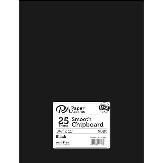 PA Paper&#x2122; Accents Black 8.5&#x22; x 11&#x22; Heavyweight Chipboard, 25 Sheets